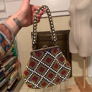 1960s 70s vintage colorful candy bead art hong kong purse hippie boho chic clasp